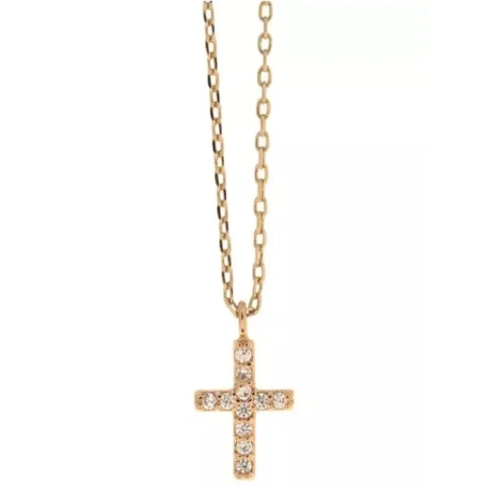 New 18K Gold Plated Cubic Zirconia Cross Necklace